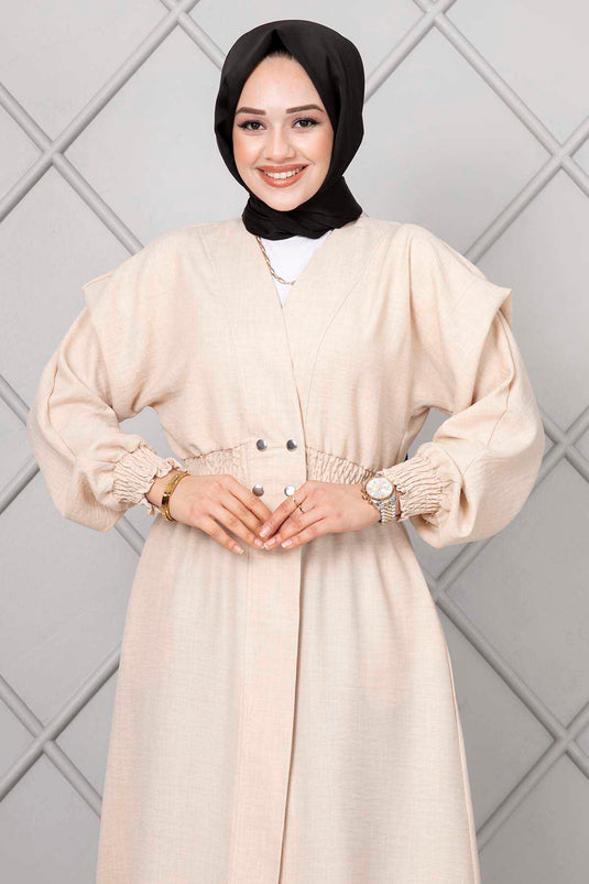 قبعة حجاب طويلة كريمية مع خصر مرن