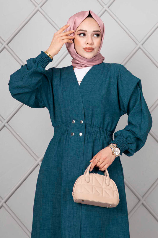 كاب حجاب طويل بخصر مطاطي، بترولي