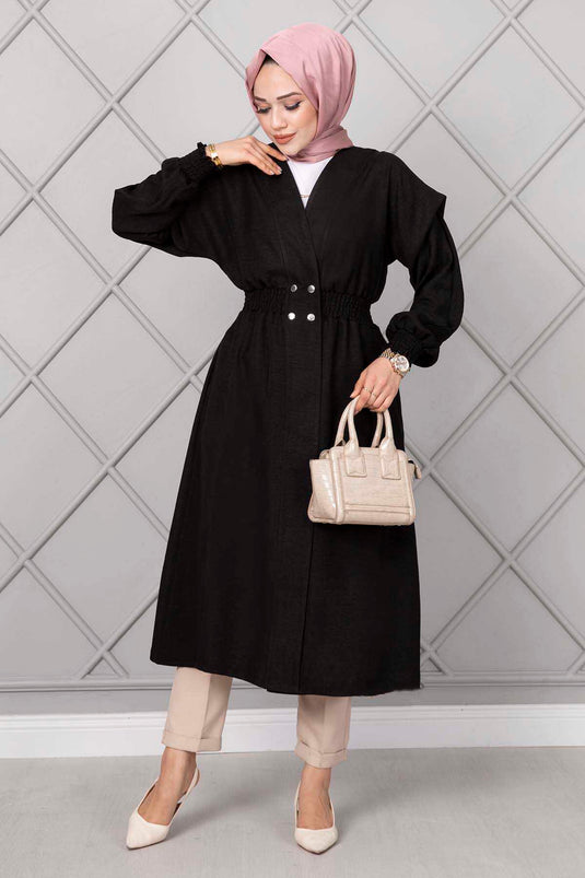 Acheter manteau long à capuche élastique noir pour tesettür
