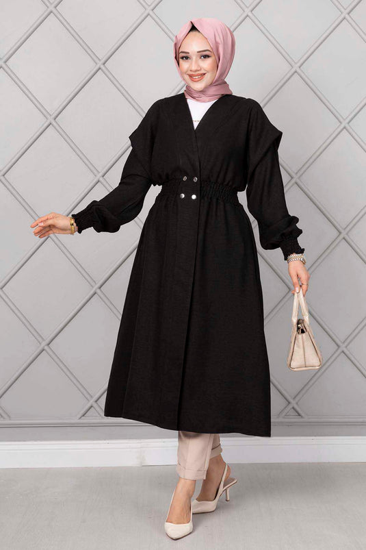 Acheter manteau long à capuche élastique noir pour tesettür