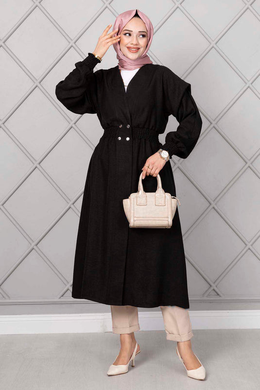 Acheter manteau long à capuche élastique noir pour tesettür