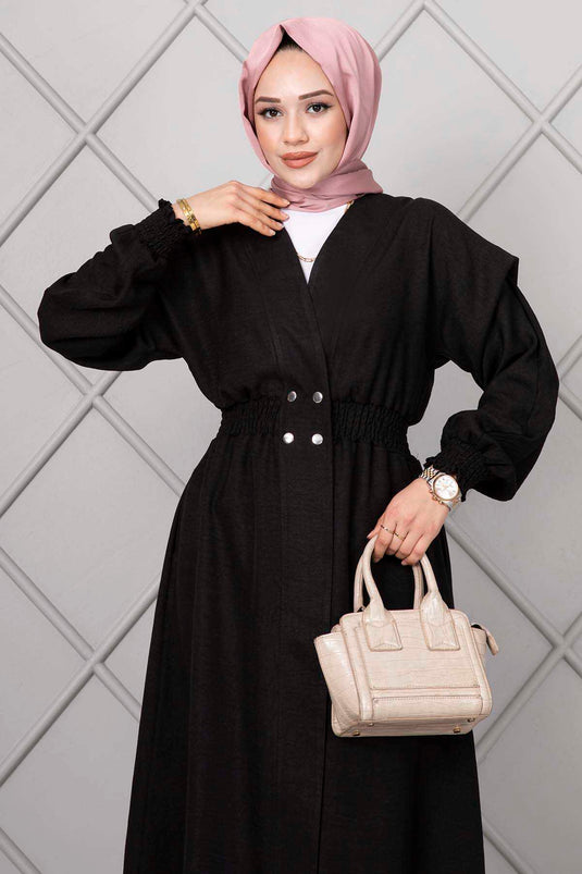 Acheter manteau long à capuche élastique noir pour tesettür