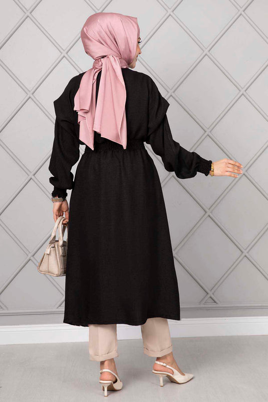 Acheter manteau long à capuche élastique noir pour tesettür