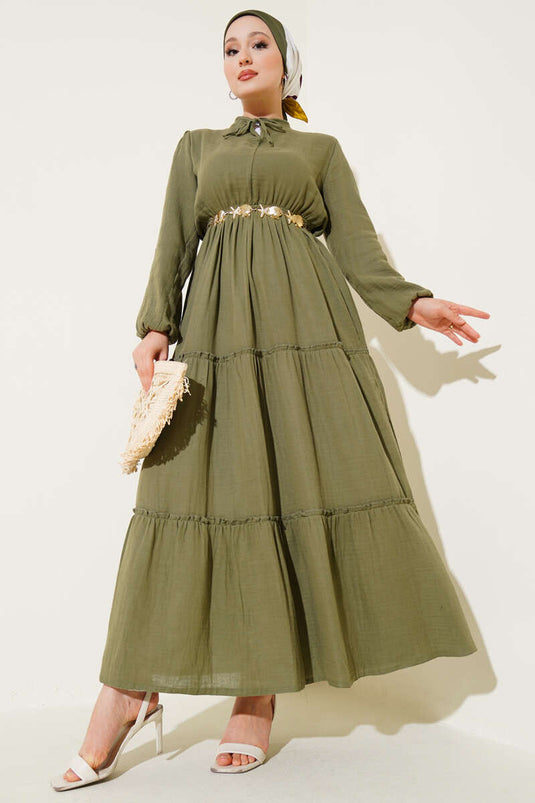 Elastic Waist Layered Dress Khaki