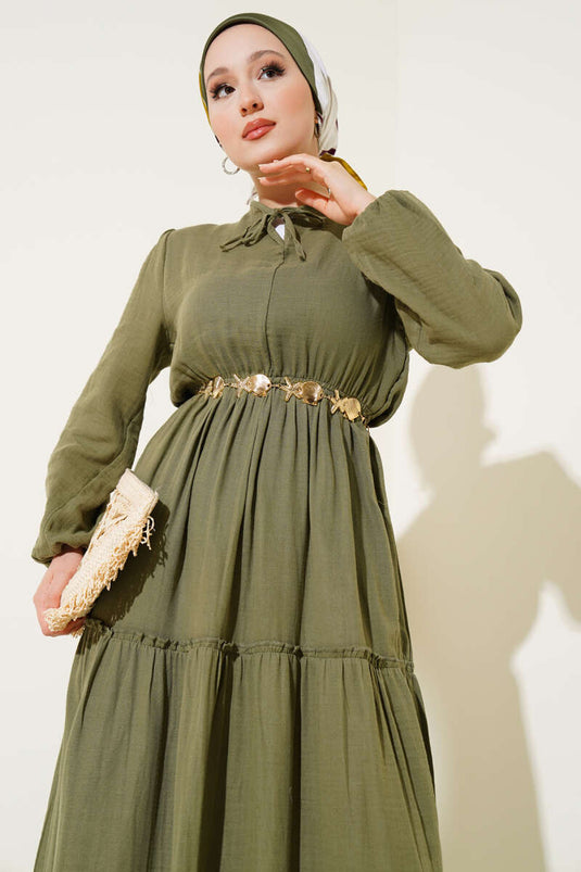 Elastic Waist Layered Dress Khaki