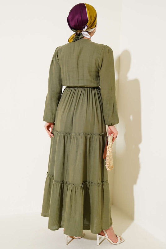 Elastic Waist Layered Dress Khaki