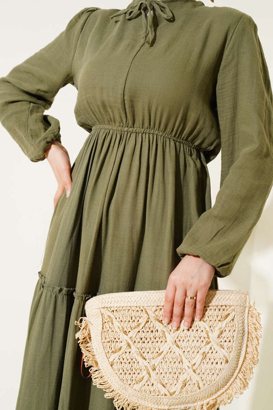 Elastic Waist Layered Dress Khaki