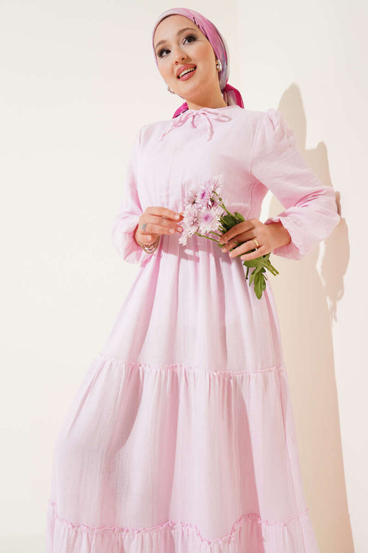 Pink Layered Dress with Elastic Waist