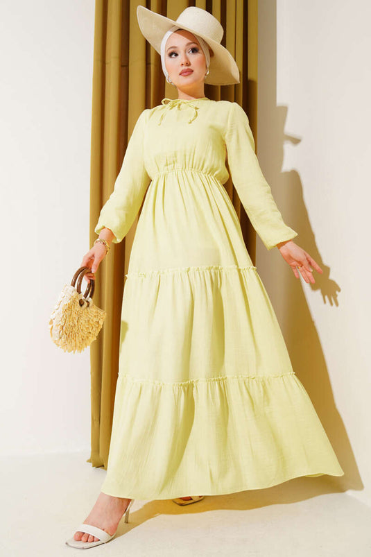 Beli Lastikli Kat Elbise Sarı