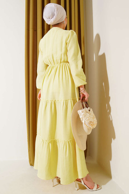 Beli Lastikli Kat Elbise Sarı