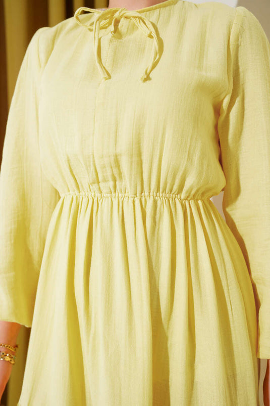 Beli Lastikli Kat Elbise Sarı