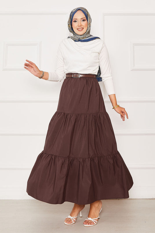 Jupe superposée à taille élastique marron