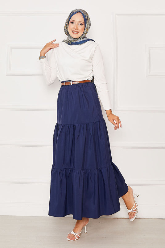 Jupe superposée à taille élastique bleu marine