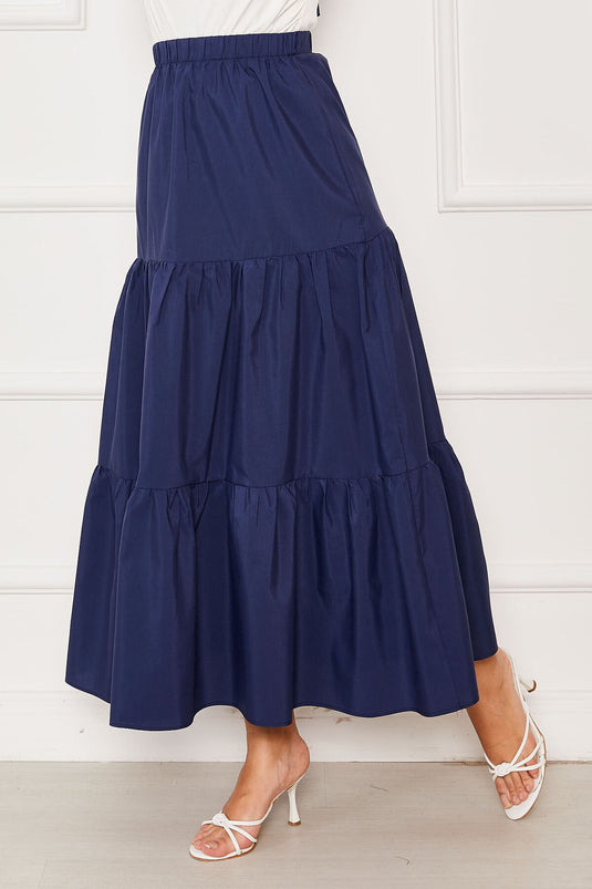 Jupe superposée à taille élastique bleu marine