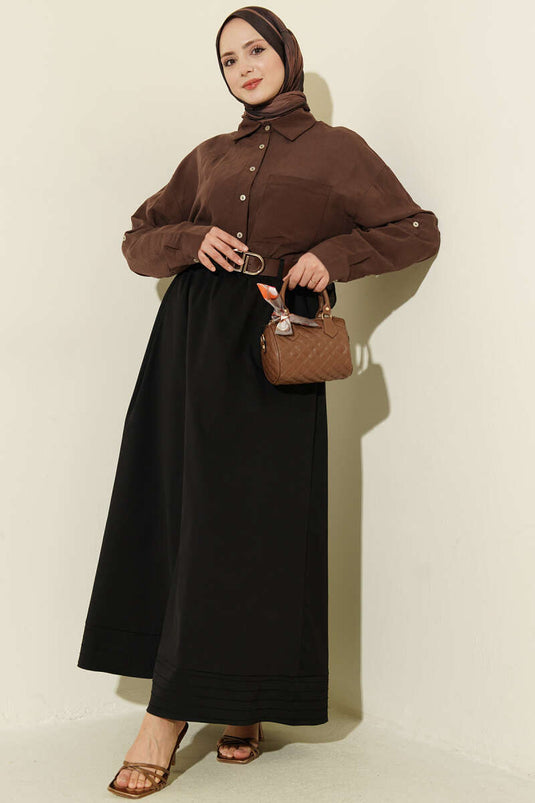 Buy Black Flared Skirt with Elastic Belt