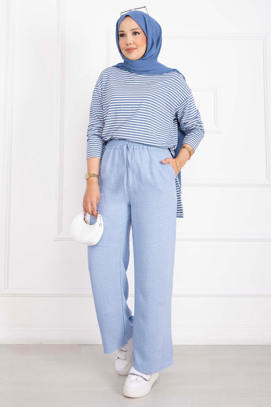 Beli Lastikli Keten Pantolon Bebe Mavisi