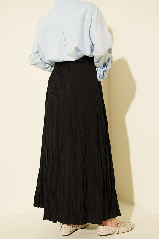 Buy Elastic Wrinkled Flared Skirt Black