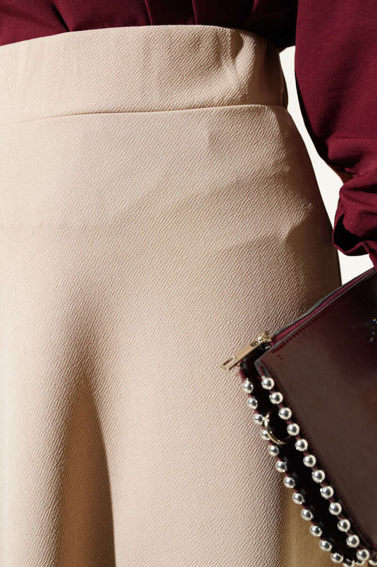 Basisrok Met Elastische Taille En Wijde Pijpen, Beige