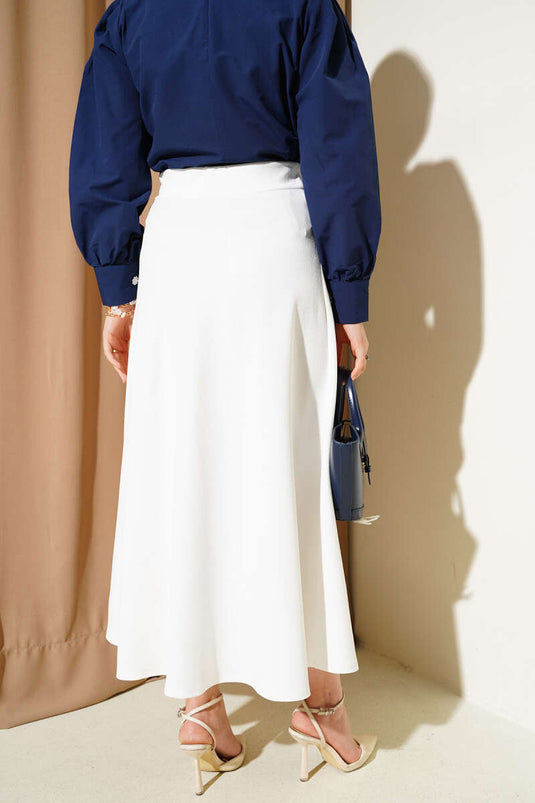 Elastic Waist Flared Basic Skirt White