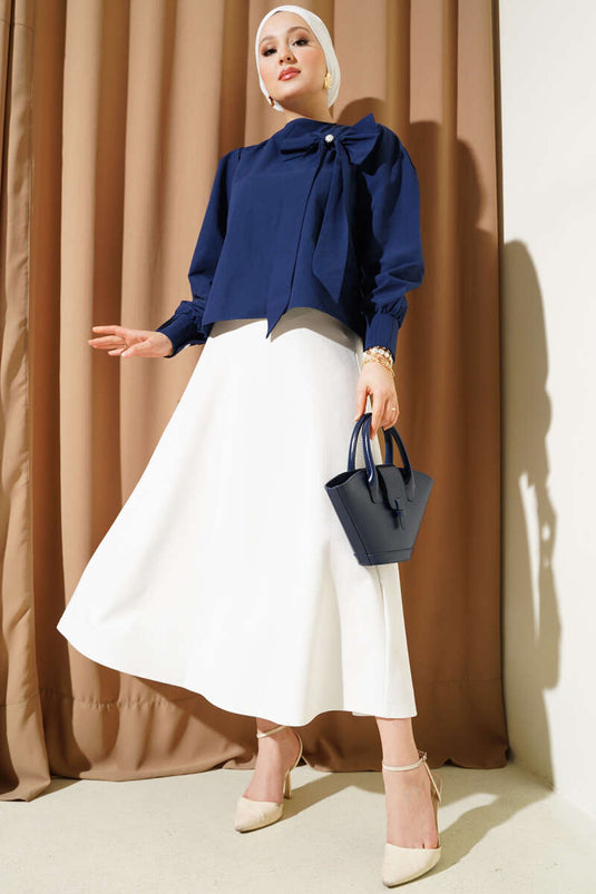 Elastic Waist Flared Basic Skirt White