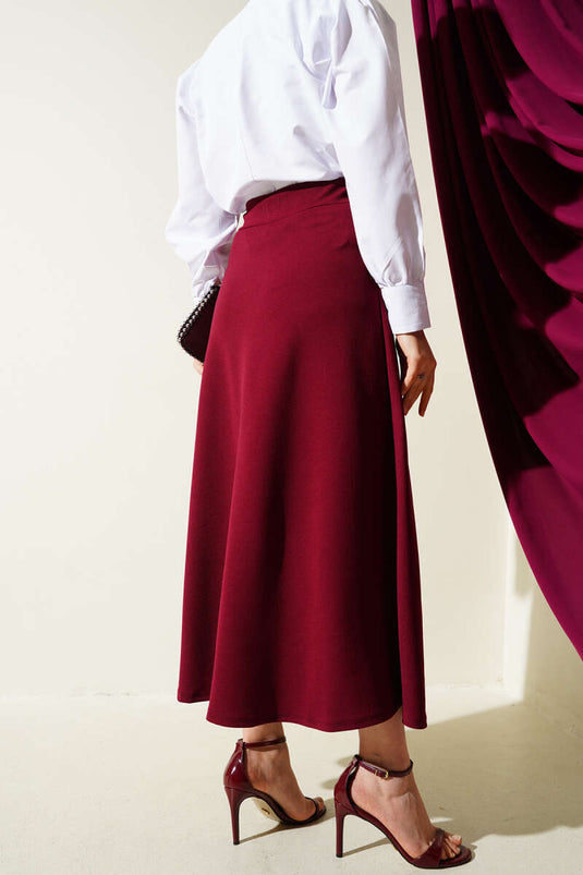 Buy Elastic Waist Basic Flared Skirt Burgundy