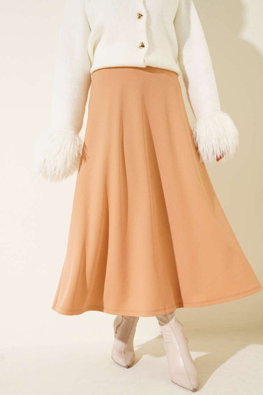 Jupe basique évasée à taille élastique biscuit