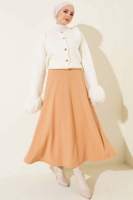 Jupe basique évasée à taille élastique biscuit