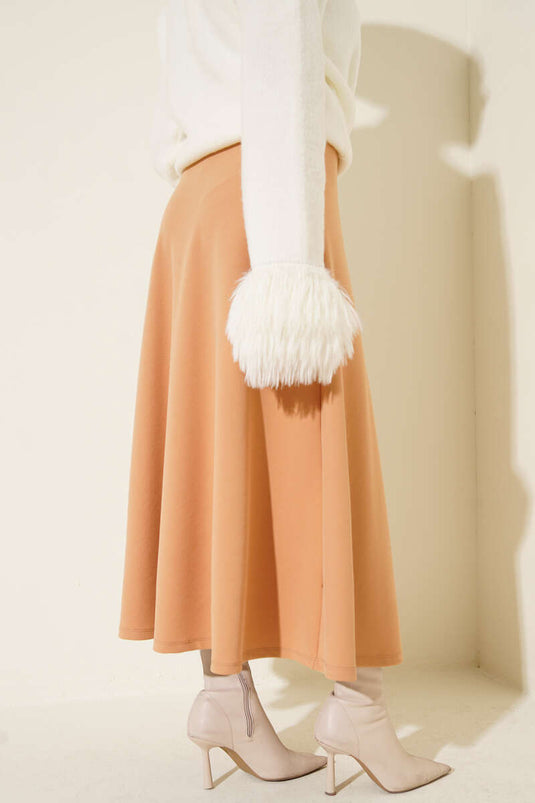 Jupe basique évasée à taille élastique biscuit