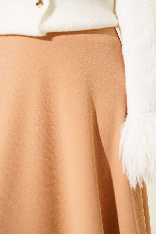 Jupe basique évasée à taille élastique biscuit