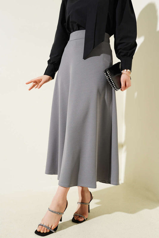 Buy Elastic Waist Flared Basic Skirt Gray