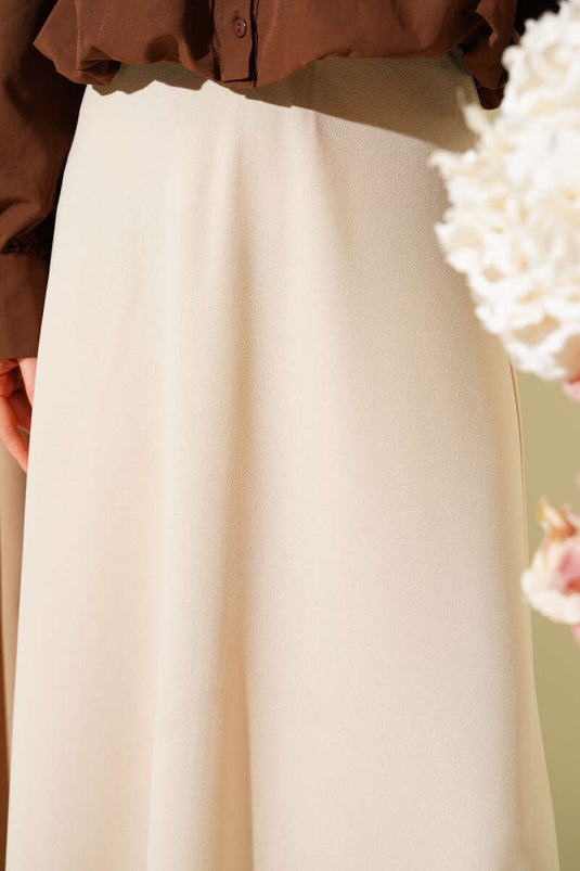 Jupe Évasée Beige À Taille Élastiquée