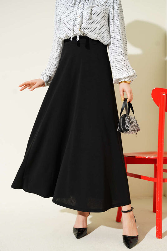 Acheter jupe évasée double à taille élastique noire