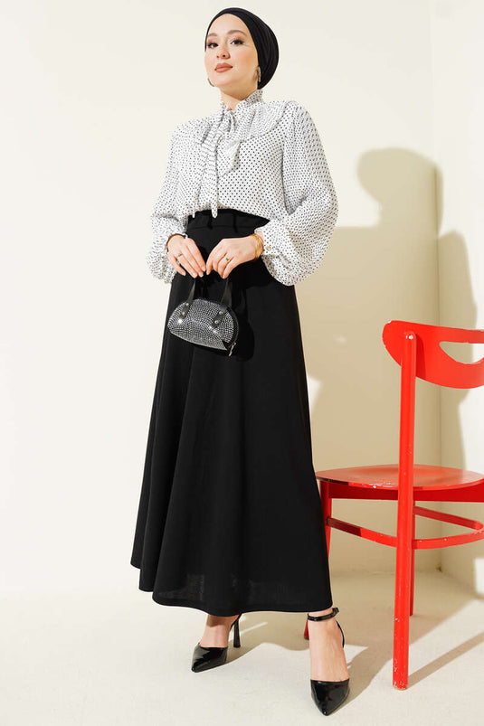 Acheter jupe évasée double à taille élastique noire