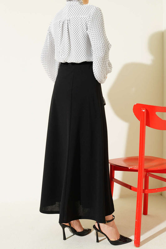 Acheter jupe évasée double à taille élastique noire