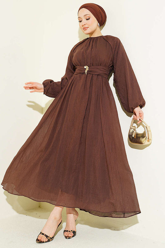 Acheter robe évasée à taille élastique marron