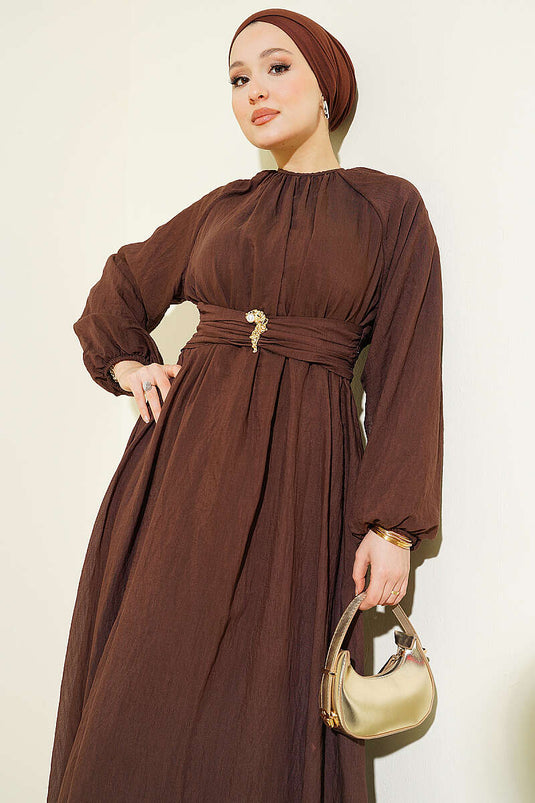 Acheter robe évasée à taille élastique marron