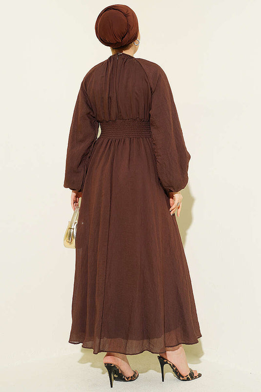 Acheter robe évasée à taille élastique marron