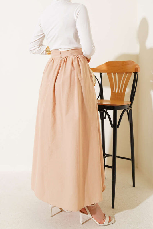 Buy Camel Elastic Waist Flared Skirt