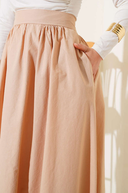 Buy Camel Elastic Waist Flared Skirt
