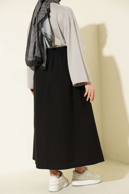 Buy Black Elastic Waist Flared Parachute Skirt