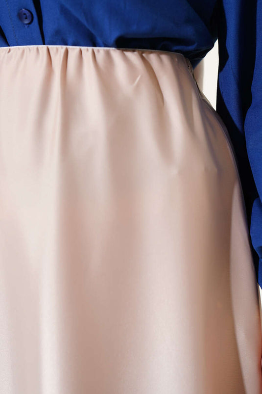 Beli Lastikli Kloş Saten Etek Bej