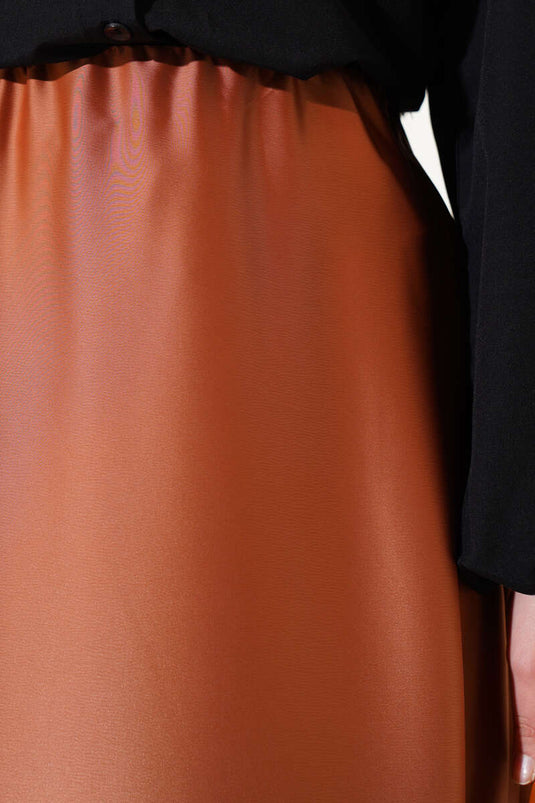 Beli Lastikli Kloş Saten Etek Latte