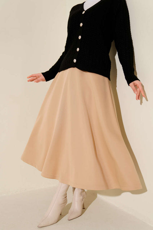 Jupe évasée camel en néoprène avec taille élastique