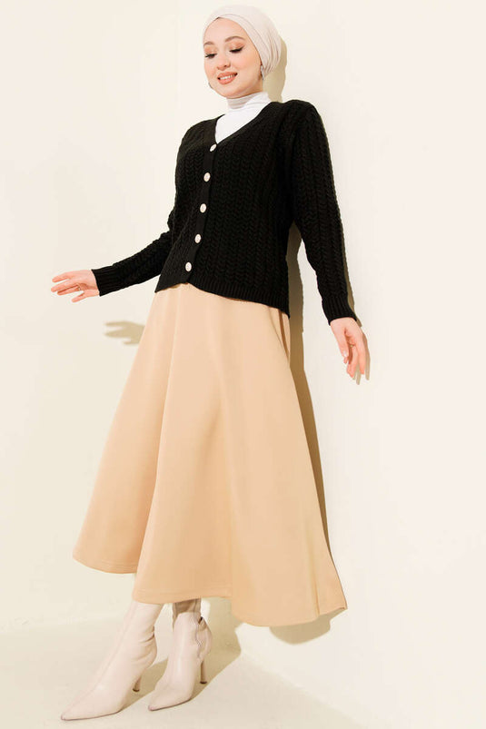 Jupe évasée camel en néoprène avec taille élastique