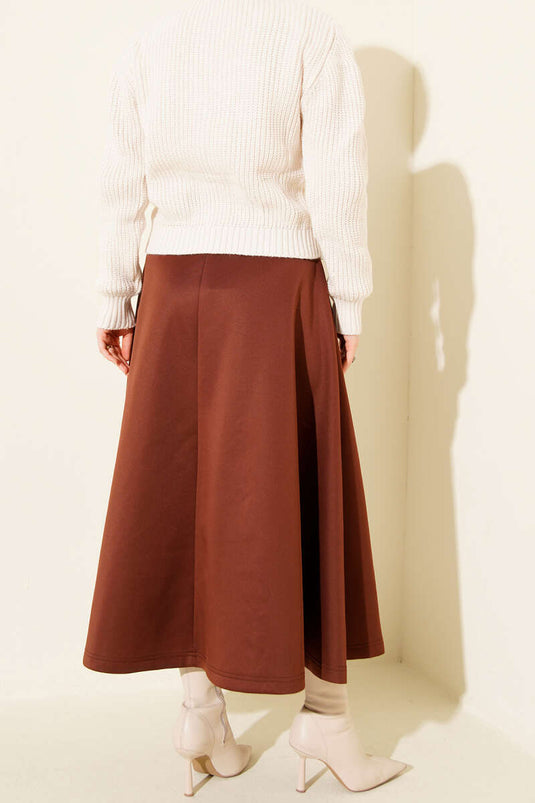 Jupe de plongée évasée à taille élastique, marron