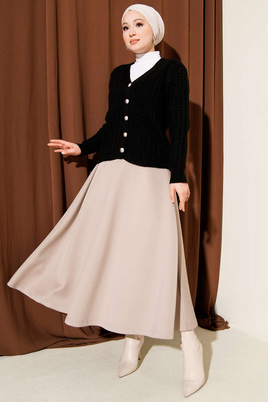 Jupe évasée en néoprène à taille élastique, couleur vison