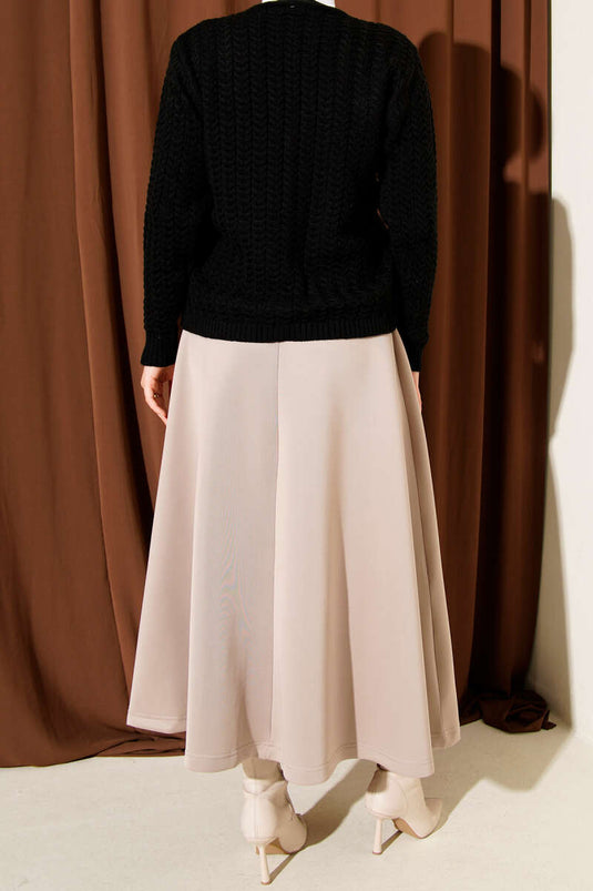 Jupe évasée en néoprène à taille élastique, couleur vison