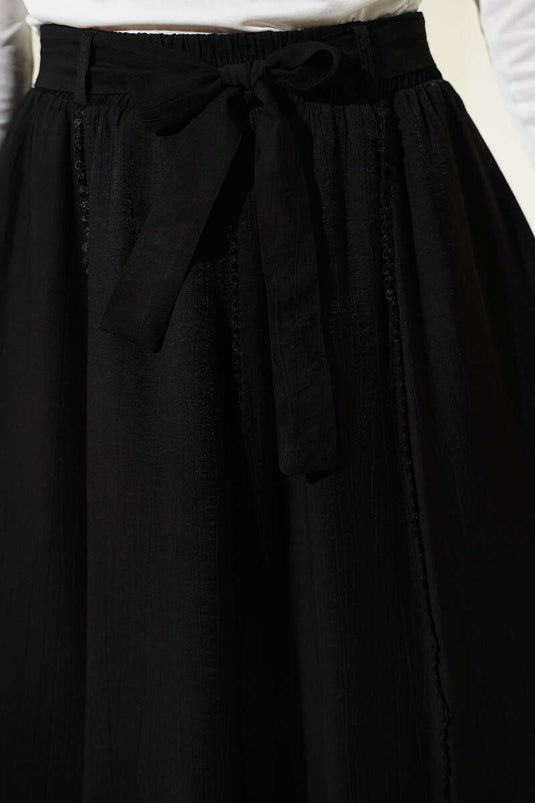 Buy Black Elastic Belted Flared Skirt