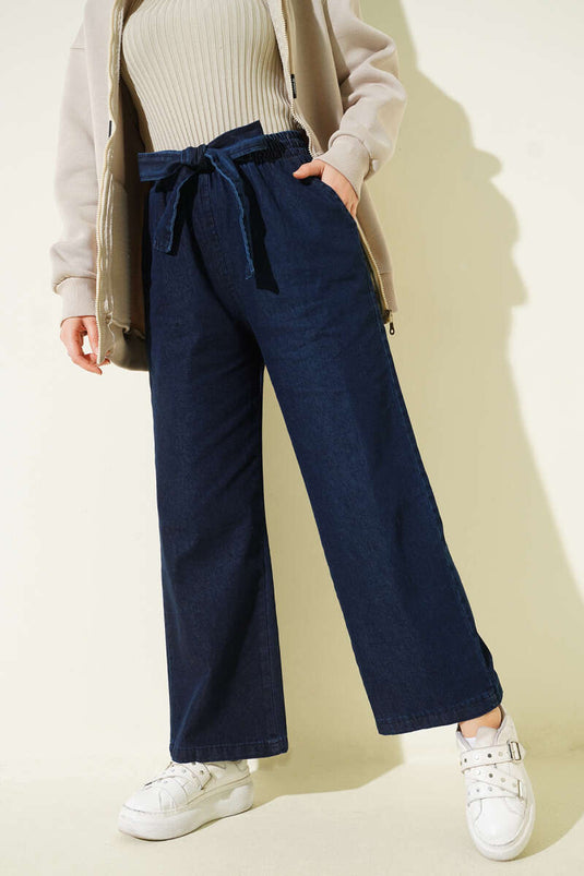Pantaloni di jeans blu scuro con cintura elastica