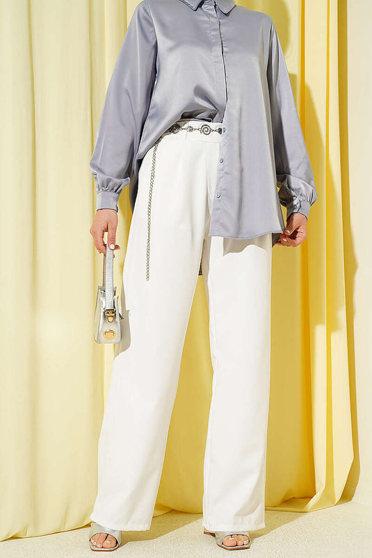 Achetez pantalon à taille élastique avec pinces devant couleur écru